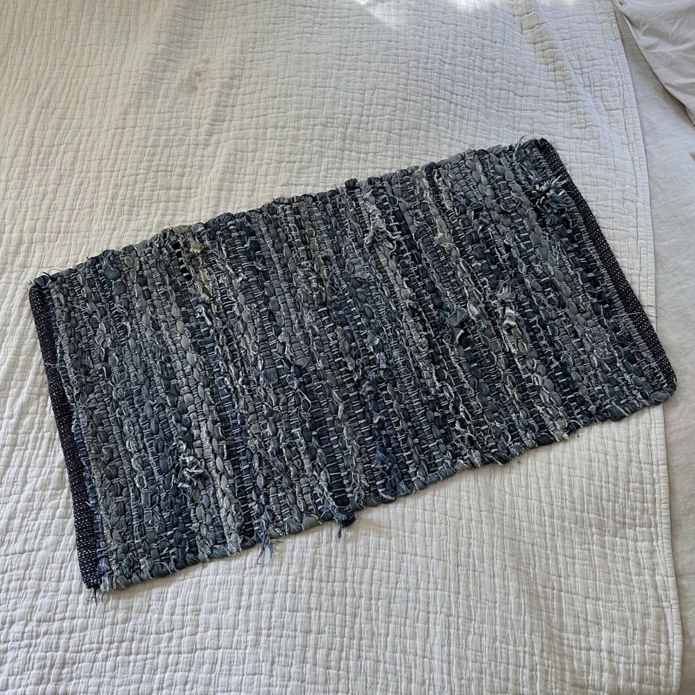 Recycled Denim Rag Rug 20x32 - Picture 2 of 5